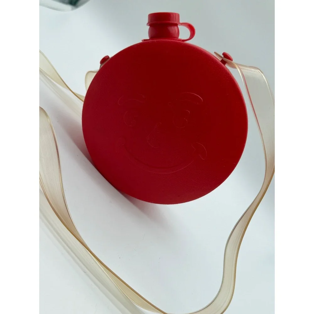Vintage Kool-Aid Man Red Plastic Canteen Water Bottle with Strap Retro 1980s